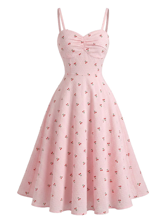1950s Cotton Jacquard Spaghetti Strap Swing Dress