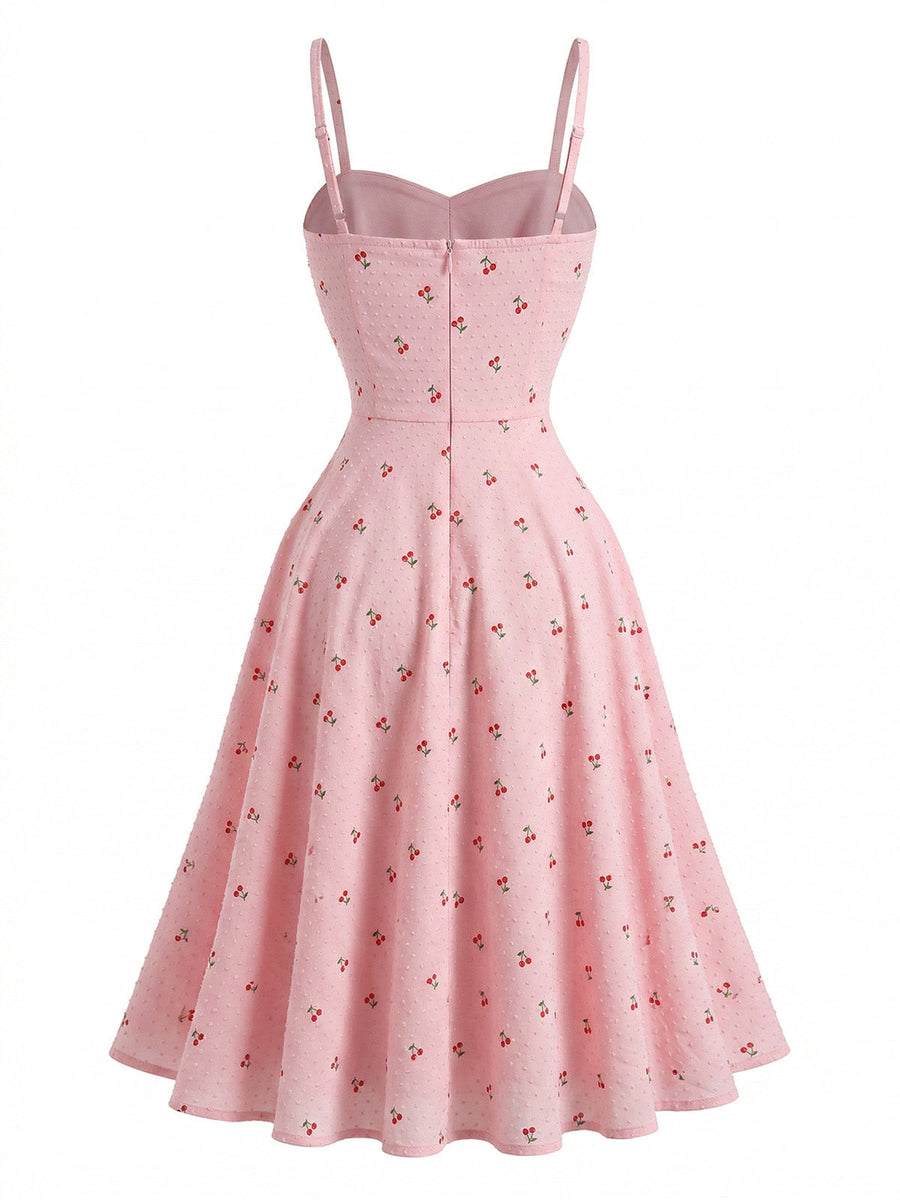 1950s Cotton Jacquard Spaghetti Strap Swing Dress