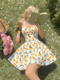 Yellow 1950s Floral Halter Tie Neck Swing Mini Dress