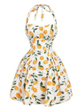 Yellow 1950s Floral Halter Tie Neck Swing Mini Dress