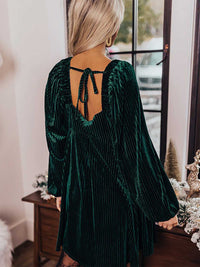 1960s Square Neck Puff Sleeve Velvet Pocket Babydoll Dress