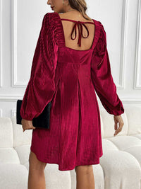 1960s Square Neck Puff Sleeve Velvet Pocket Babydoll Dress