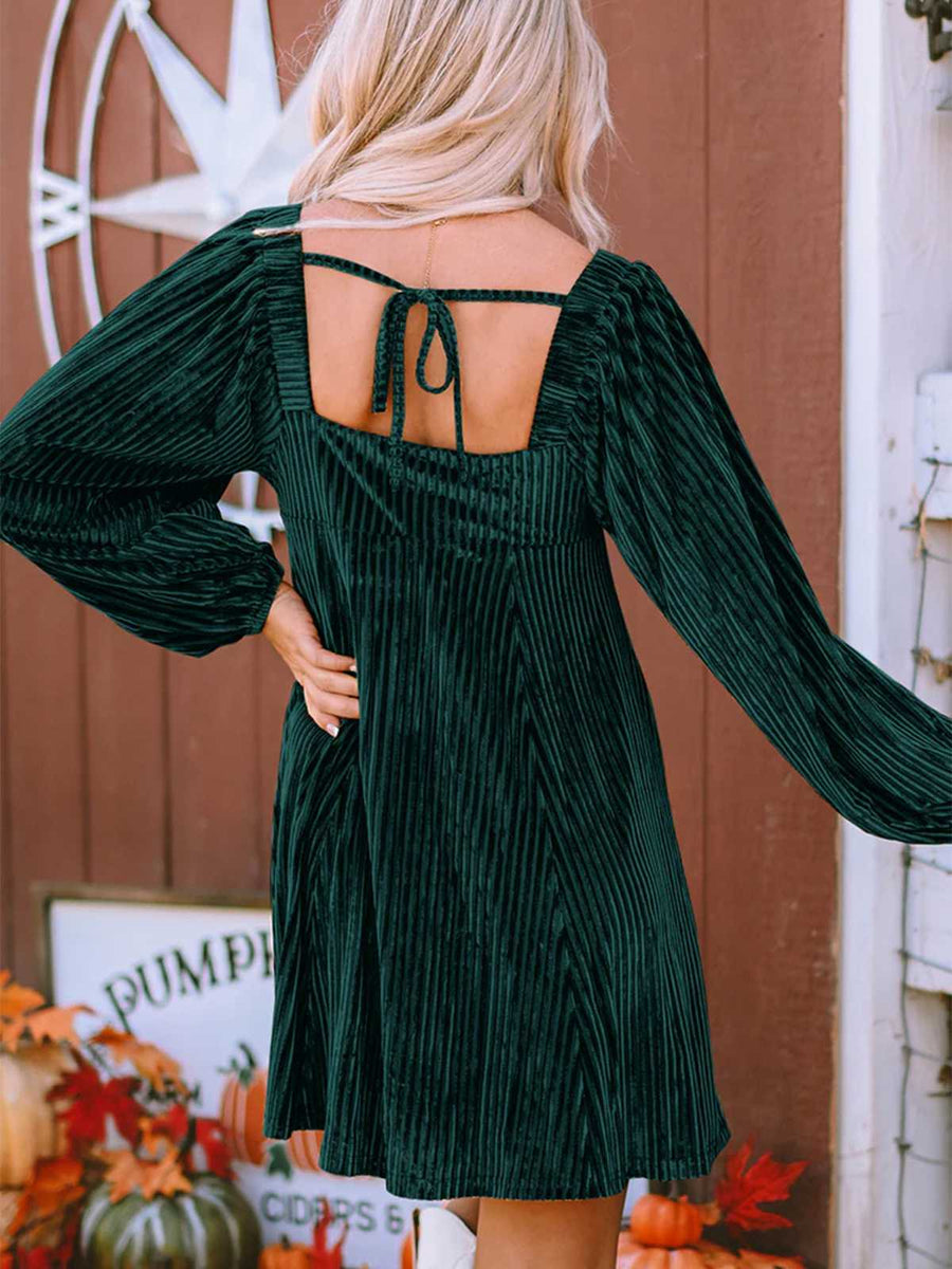 1960s Square Neck Puff Sleeve Velvet Pocket Babydoll Dress