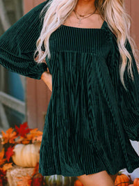 1960s Square Neck Puff Sleeve Velvet Pocket Babydoll Dress