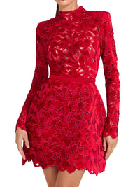 1960s Flocked Lace Half Turtleneck Dress