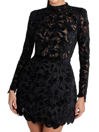 1960s Flocked Lace Half Turtleneck Dress