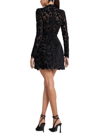 1960s Flocked Lace Half Turtleneck Dress