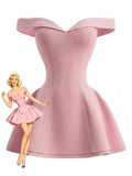 1960s Off-Shoulder Fit Solid Mini Dress