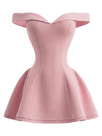 1960s Off-Shoulder Fit Solid Mini Dress