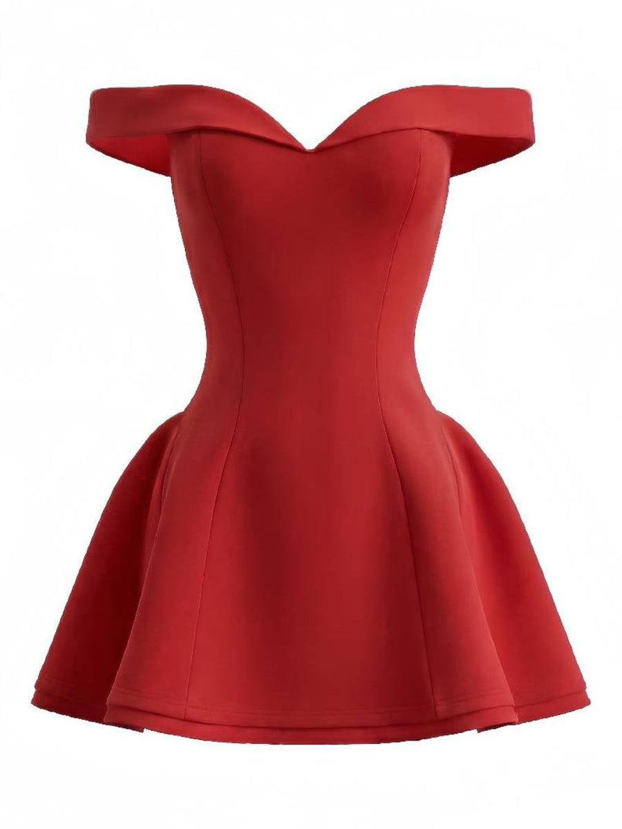 1960s Off-Shoulder Fit Solid Mini Dress