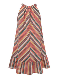 1980s Round Halter Antique Stripe Dress