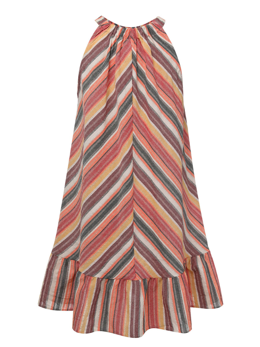 1980s Round Halter Antique Stripe Dress