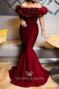 Ruffled Off Shoulder Fitted Military Ball Dress