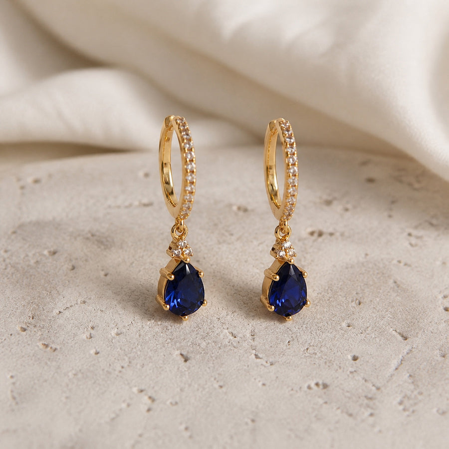 Gold Sapphire Stone Hoop Earrings