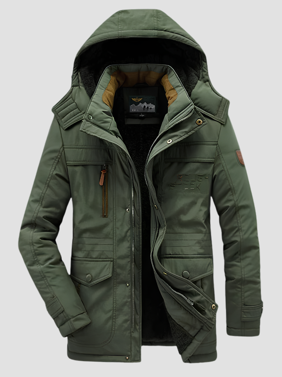 Men's Cotton Blend Military Parka with Fur Lined Hood