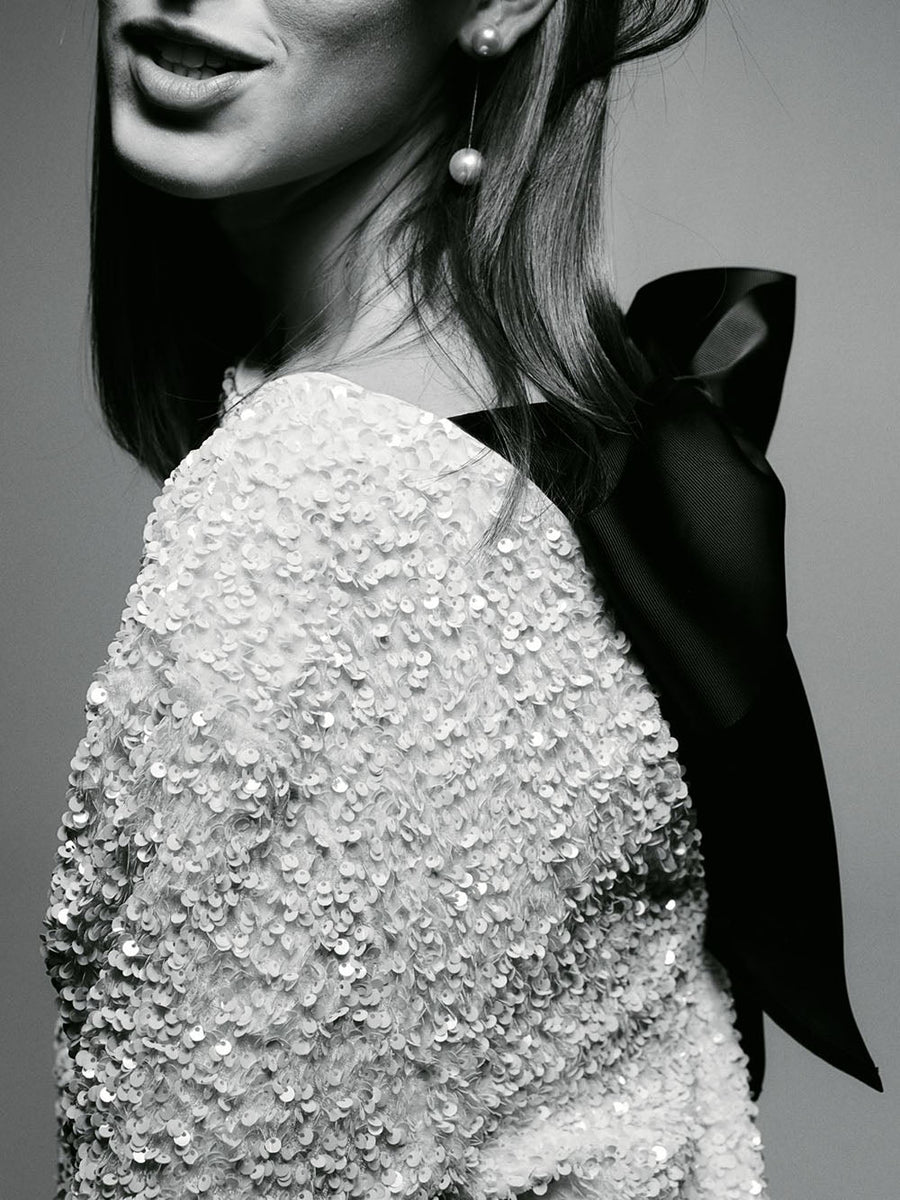 Janice | Women's Sequin Dress with Bow Tie Closure