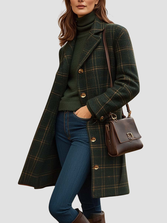 Women's Wool Blend Long Plaid Coat