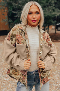 Waffle Knit Patchwork Chest Pockets Buttoned Jacket 100%Polyester