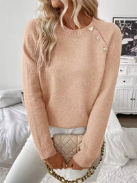 Karine | Women's Crew Neck Sweater with Shoulder Button Detail