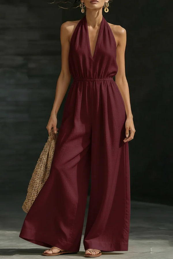 Yazmin | Women's Casual Backless V-Neck Wide Leg Jumpsuit