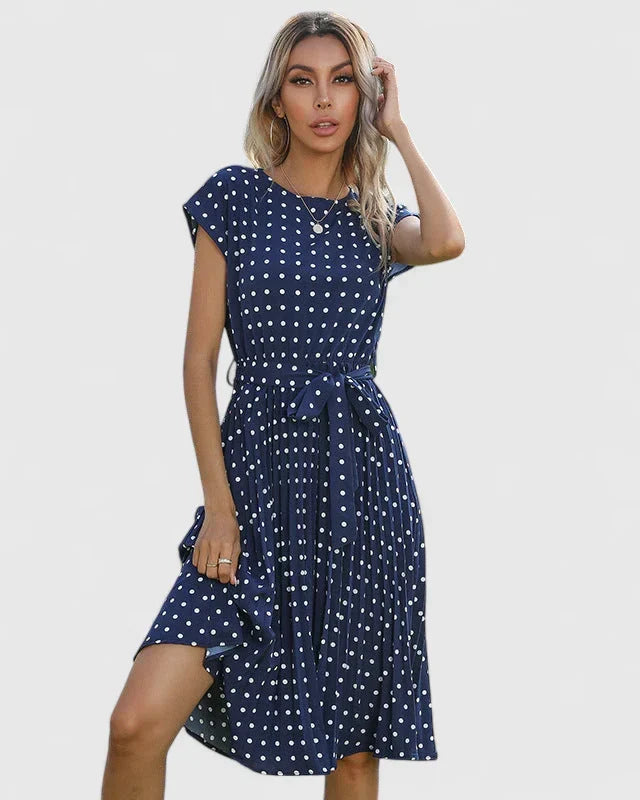 Petra | Women's Short Sleeve Pleated Midi Dress