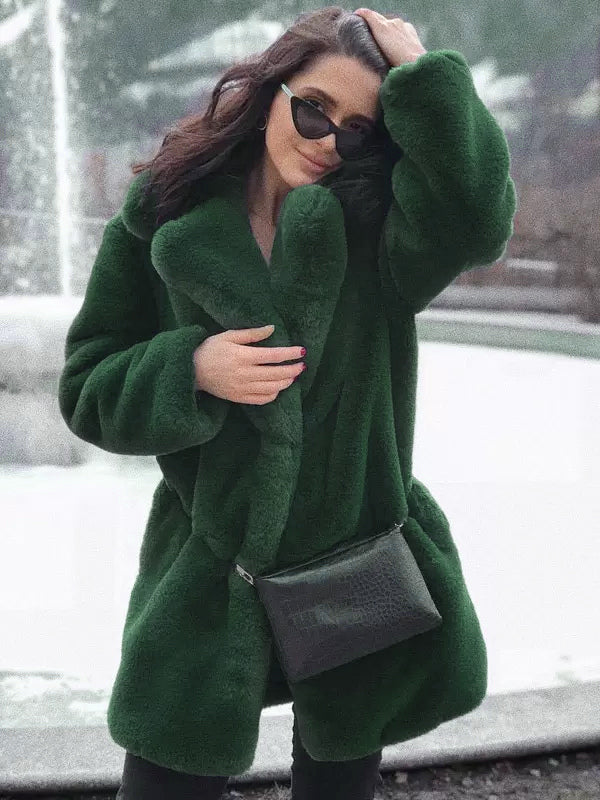 Faux Fur Coat Notched Lapel Winter Chic Eco Friendly Long Jacket for Women 2026