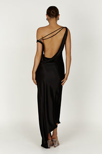 Yvette Asymmetrical Slip Maxi Dress in Emerald
