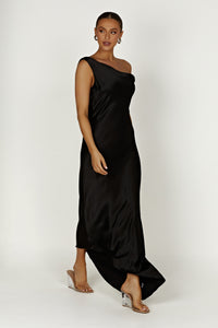 Yvette Asymmetrical Slip Maxi Dress in Emerald