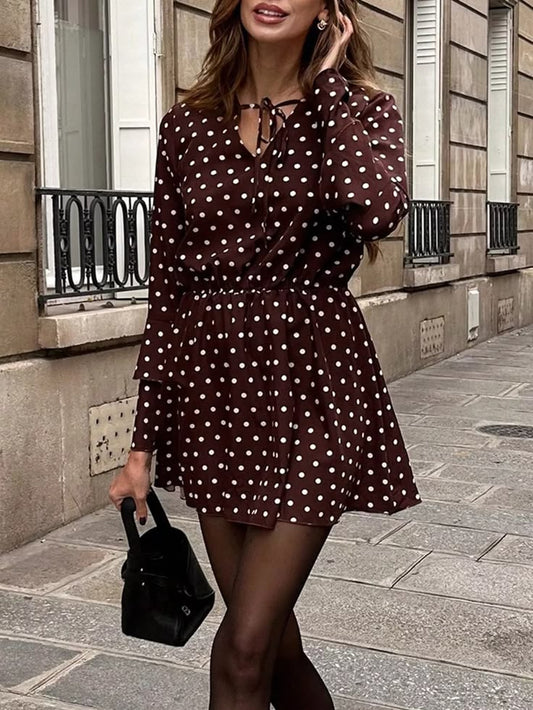 Polka Dot Long Sleeve Mini Dress