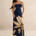 Tall - Chic Floral Maxi Dress In Navy And Gold