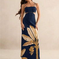 Tall - Chic Floral Maxi Dress In Navy And Gold