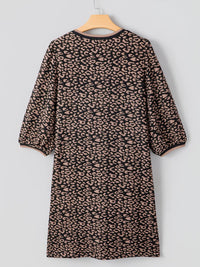 Leopard Print Bubble Sleeve Shift Mini Dress