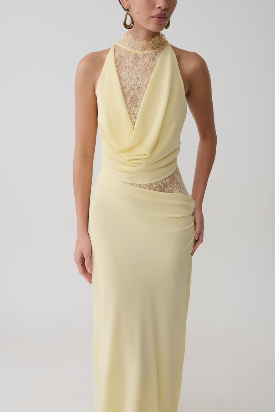 Arra Chiffon & Lace Halter Maxi Dress in Plum