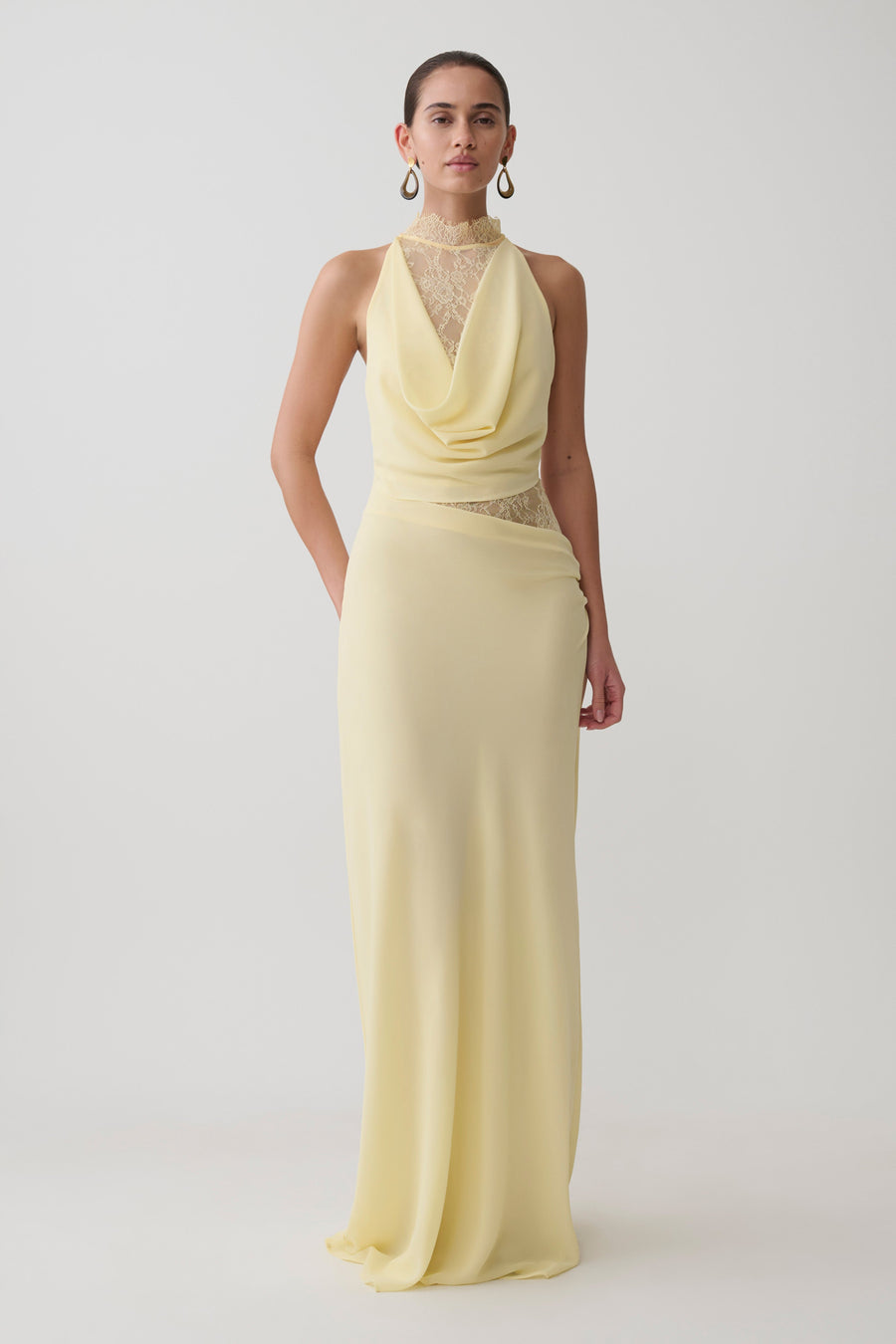 Arra Chiffon & Lace Halter Maxi Dress in Plum