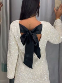 Janice | Women's Sequin Dress with Bow Tie Closure