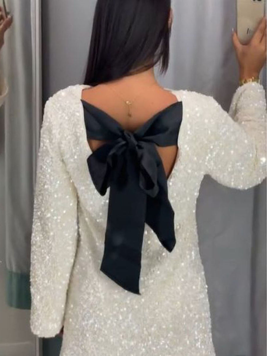 Janice | Women's Sequin Dress with Bow Tie Closure