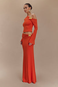 Ainsley Asymmetrical Maxi Dress in Burnt Orange