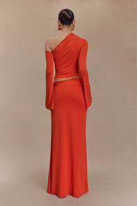 Ainsley Asymmetrical Maxi Dress in Burnt Orange