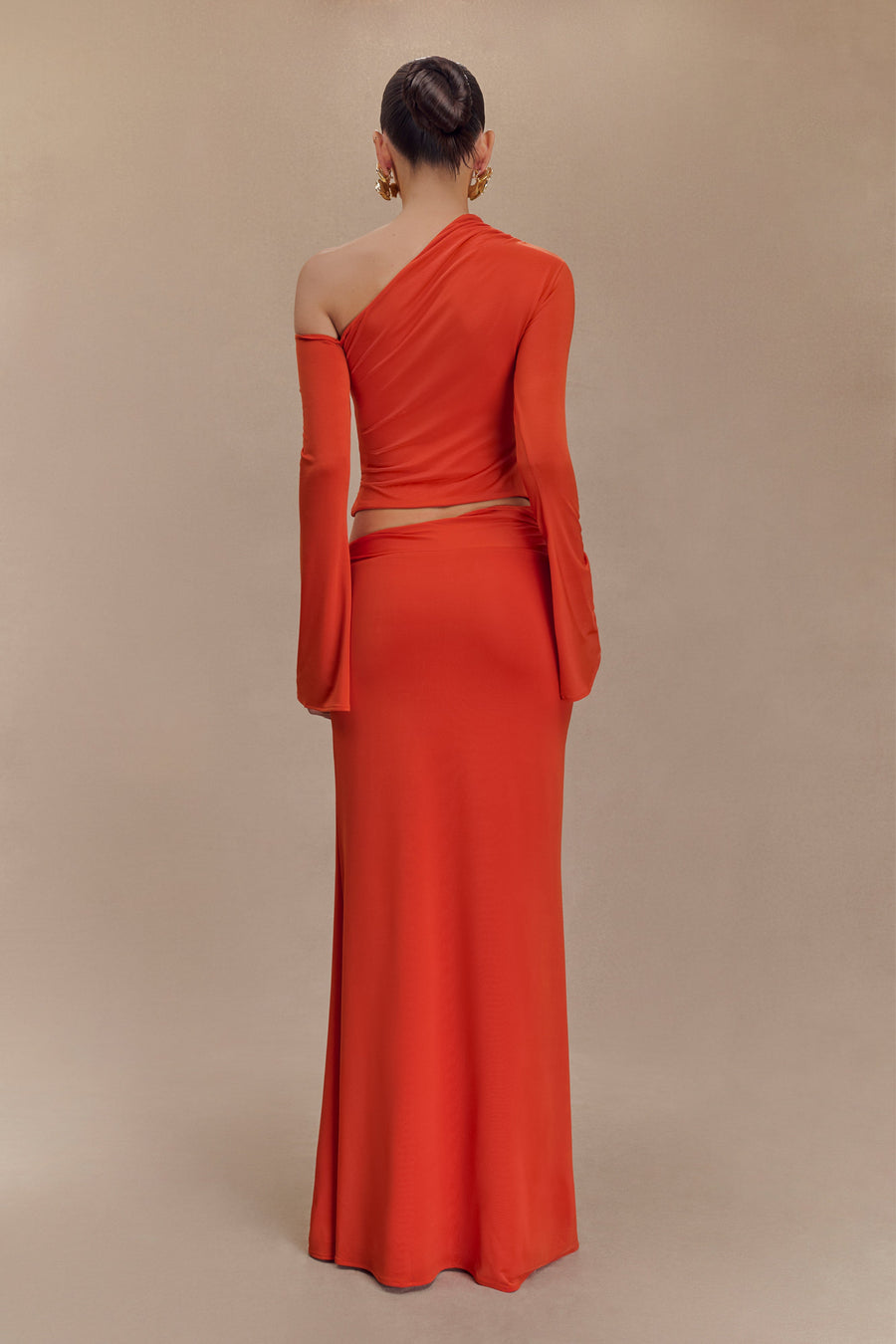 Ainsley Asymmetrical Maxi Dress in Burnt Orange
