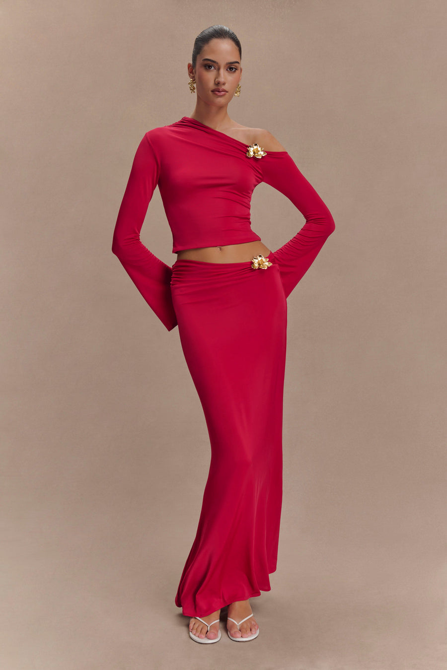 Ainsley Asymmetrical Maxi Dress in Burnt Orange