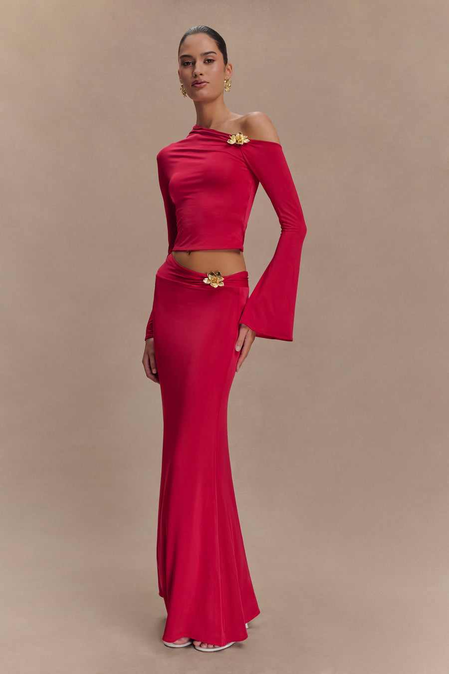 Ainsley Asymmetrical Maxi Dress in Burnt Orange