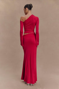 Ainsley Asymmetrical Maxi Dress in Burnt Orange
