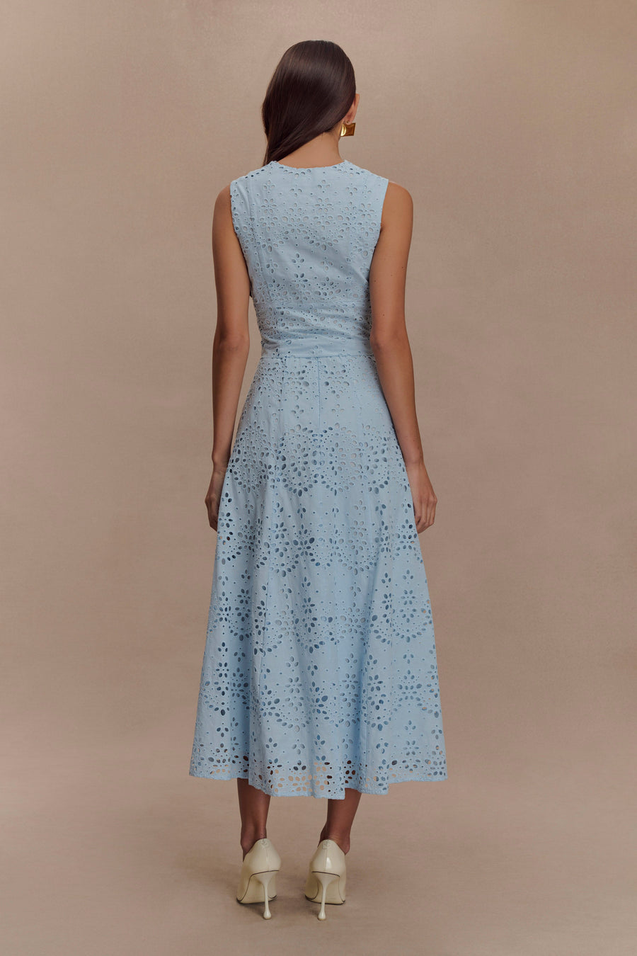 Arla Broderie Midi Skirt in Pale Cornflower