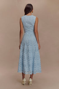 Arla Broderie Midi Skirt in Pale Cornflower