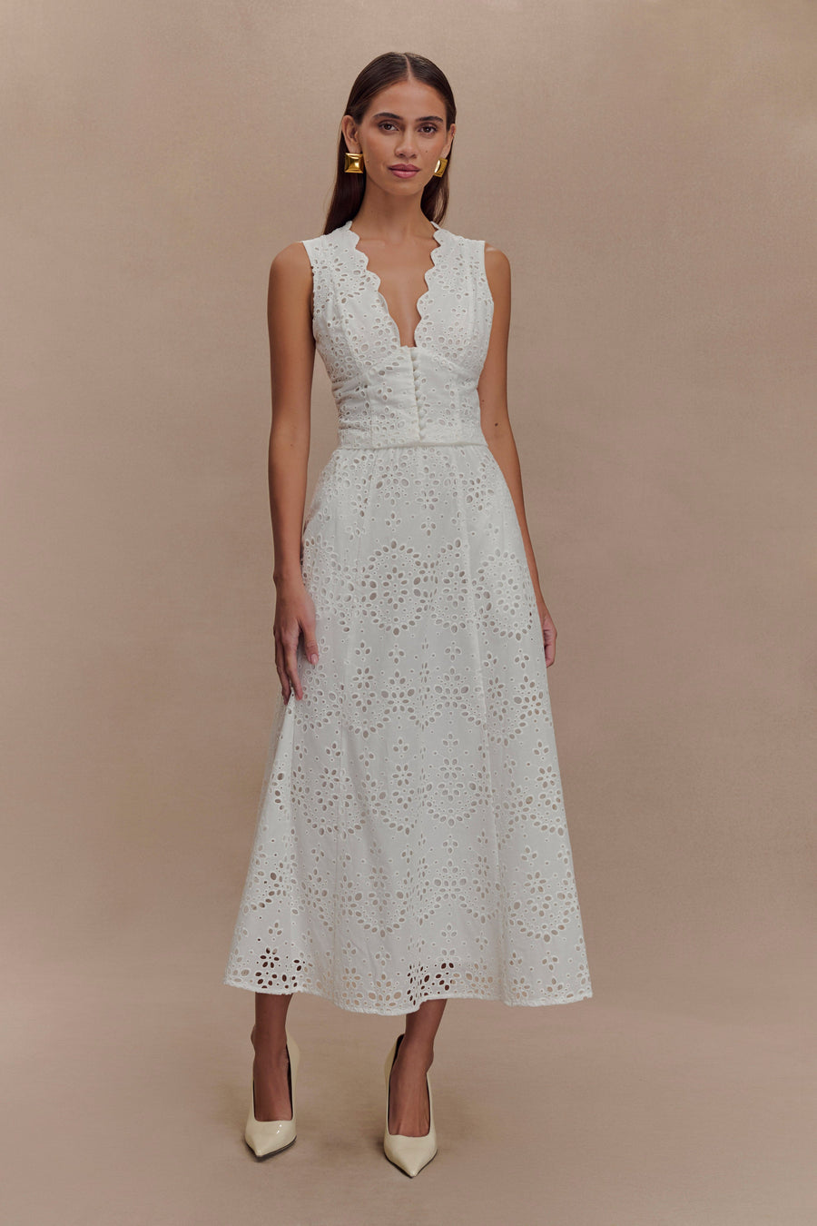 Arla Broderie Midi Skirt in Pale Cornflower