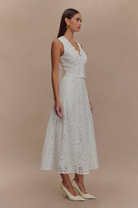 Arla Broderie Midi Skirt in Pale Cornflower