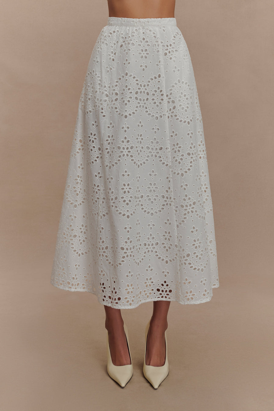 Arla Broderie Midi Skirt in Pale Cornflower