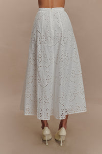 Arla Broderie Midi Skirt in Pale Cornflower