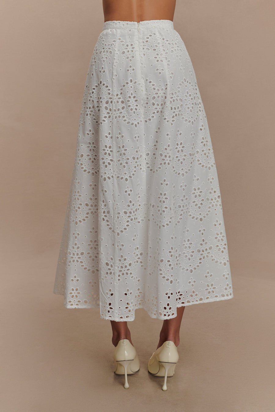 Arla Broderie Midi Skirt in Pale Cornflower