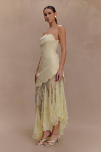 Aleena Satin & Lace Maxi Dress in Lemon